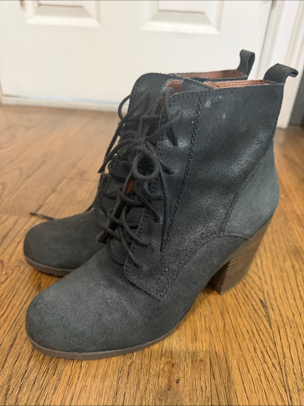 Lucky Brand Women's Lace-Up Ankle Boots in Charcoal Suede